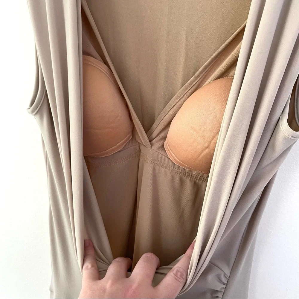 Shape FX Partial Wrap Slimming Dress Nude Cream M Medium Vneck Front Twist